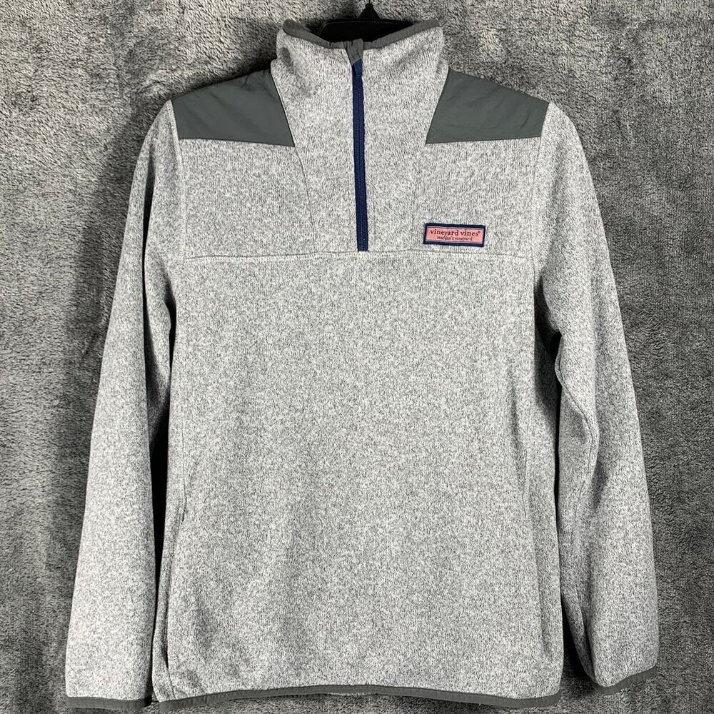 Vineyard Vines Shirt Youth Large (16) Gray Shep & Ian Fleece Quarter Zip Outdoor